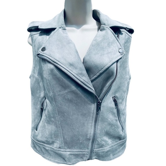 PHILOSOPHY Faux Suede Leather Vest Full Zip Silver Grey Gray size Small - Picture 2 of 10